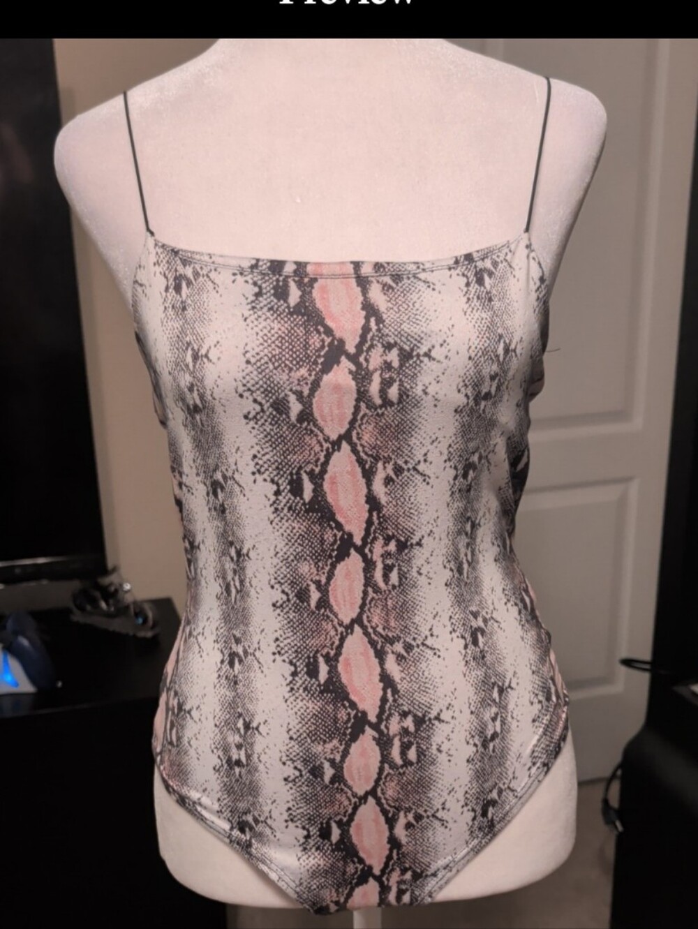 Fashion Nova Reptile Pattern Pink & Gray Bodysuit With Spaghetti Straps